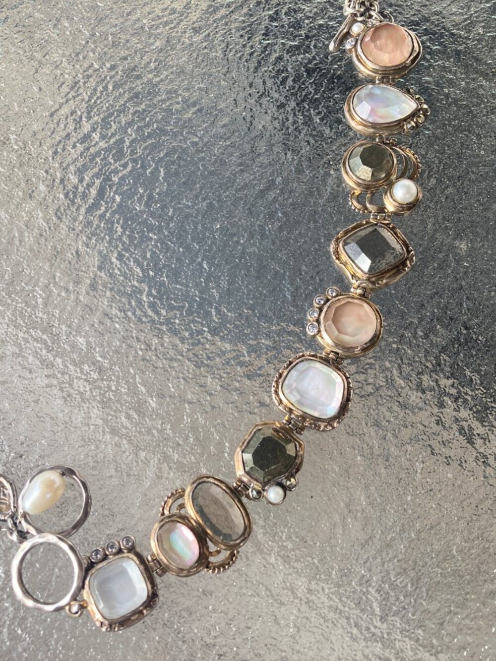 B2790 'Exemplar' .925 Silpada Sterling Silver Bracelet + CZ & Pyrite Glass Charm